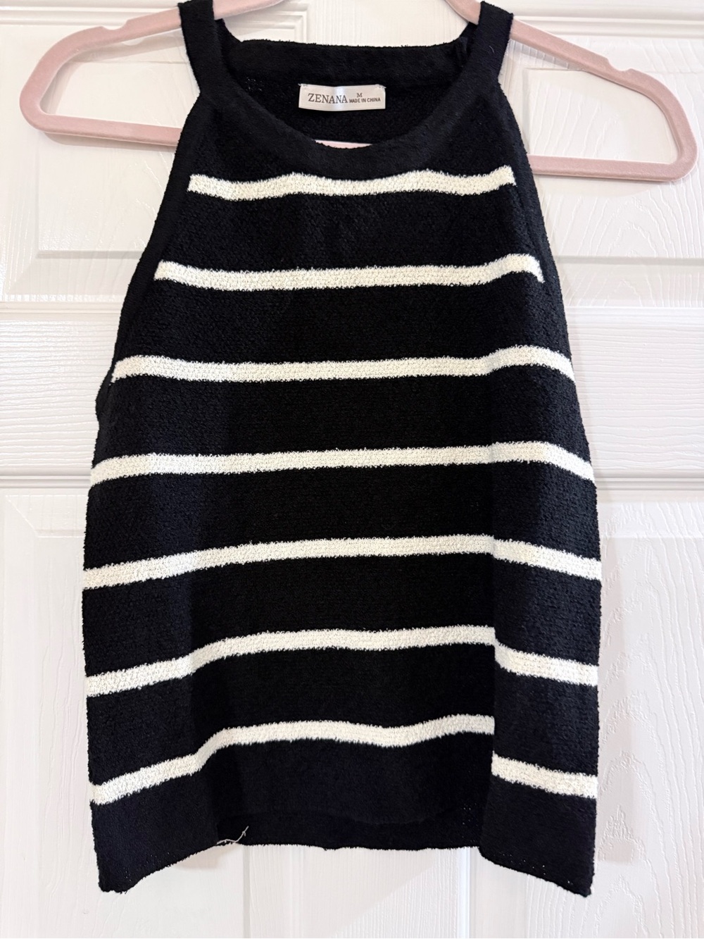 Zenana Outfitters Black & White Striped Halter Sweater